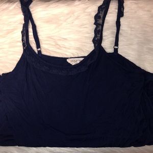 Blue tank top with floral plaid straps 🌹